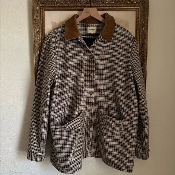 Sezane Will Jacket Navy Ochre Houndstooth